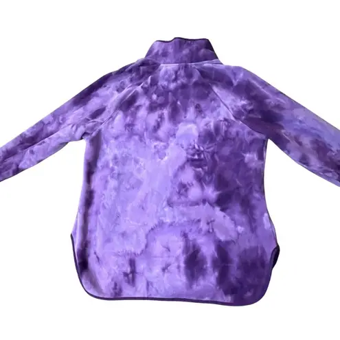 Green Tea Fleece Pullover Womens XL Purple Tie Dye Snap Neck Pockets Used