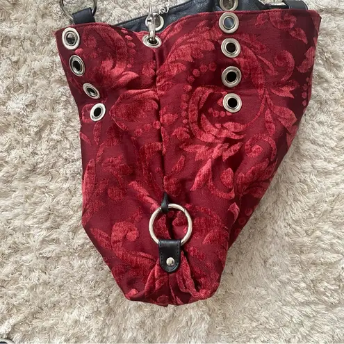 Chouette Reversible Convertible Black Leather Brocade Boho Hobo Tote Purse Bag