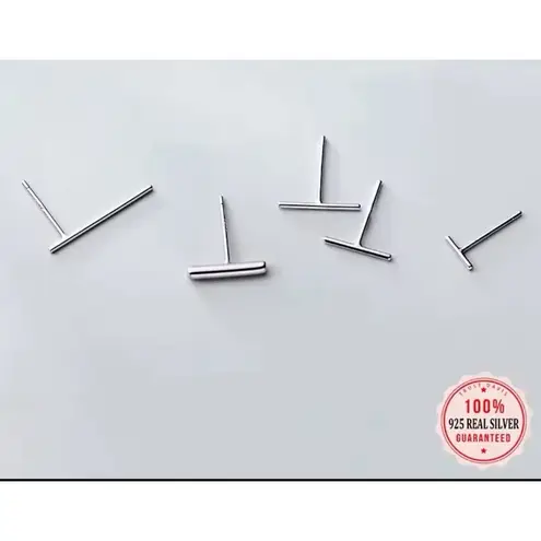 Boutique Fine‎ 925 Sterling Silver Rhodium Bar Staple Stud Earrings