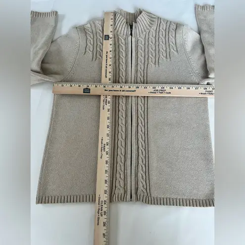 Karen Scott Full Zip Sweater Women’s Size Medium Petites Beige Tan 100% Cotton