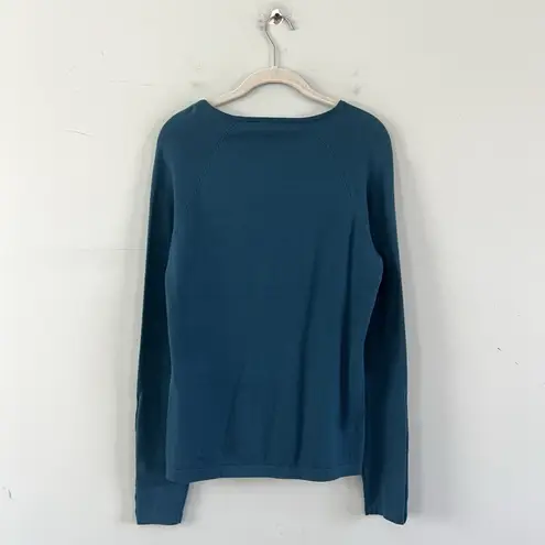 J. McLaughlin NWT Jamey Crew Neck Button Trim Raglan Sleeve Teal Blue Sweater
