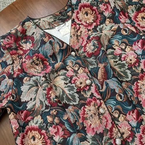 Vintage Serbin 80s Blazer Floral Red Pink Women's Plus Size 16W Formal Wear