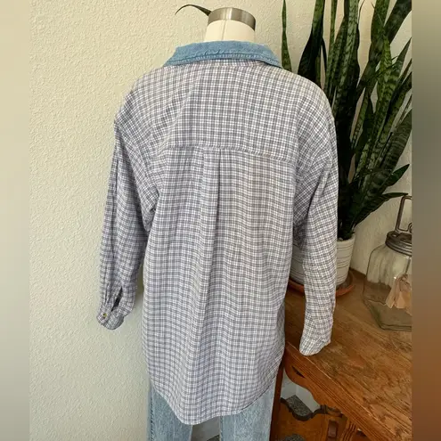 Vintage Embroidered beaded Plaid Shirt 18W – Squirrel Garden Scene Cotton Top Blue