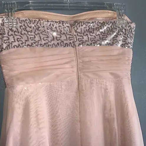 Hailey Logan  Adrianna Papell Pink Chiffon Metallic Strapless Hi/Lo Prom Dress