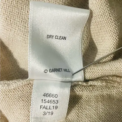 Garnet Hill 100% Merino Wool Pointelle Blouson-Sleeve Sweater neutral beige