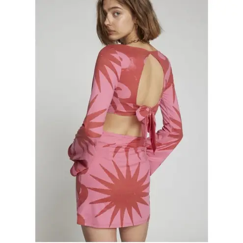 Kimchi Blue  Urban Outfitters Pink Red Print Backless Dress Tie Bavk Bow NWOT