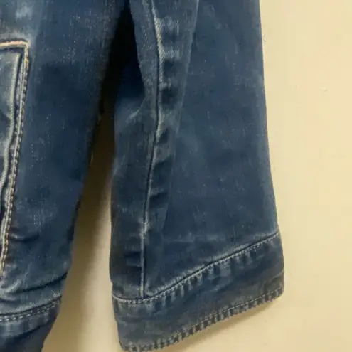 Vintage Womens E Land Denim Jacket M Medium 170 92A Crop 3/4 Sleeve Dark Blue