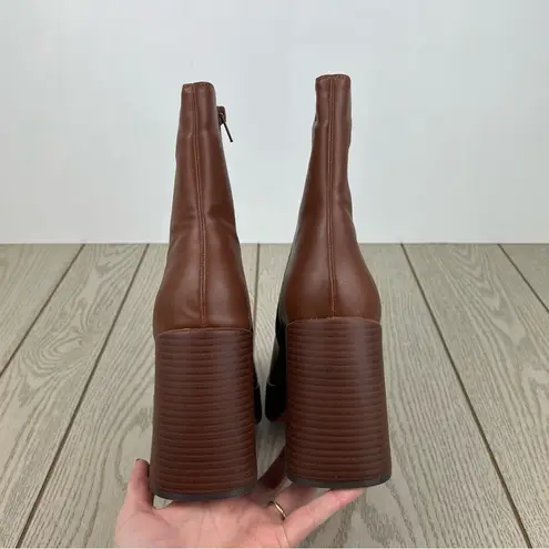 Wild Pair Women's Stellaa Platform Booties 10M Cognac Smooth Faux Leather $90