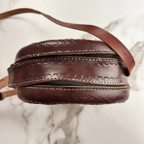 Handmade Jute Woven Boho Crossbody Circle Bag Brown Leather