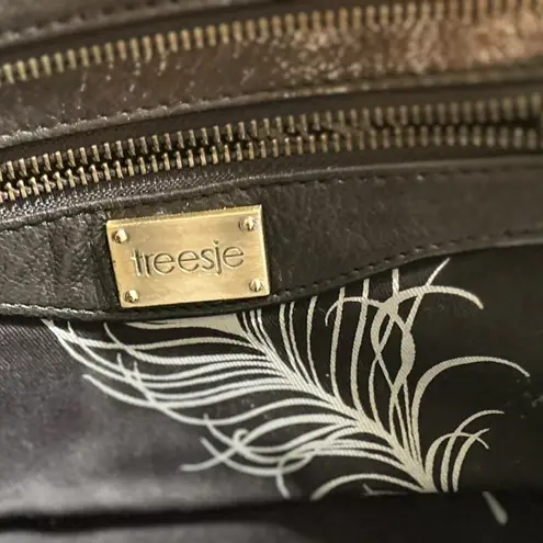 Treesje Women's Black Leather Shoulder Bag Feather Pattern Casual