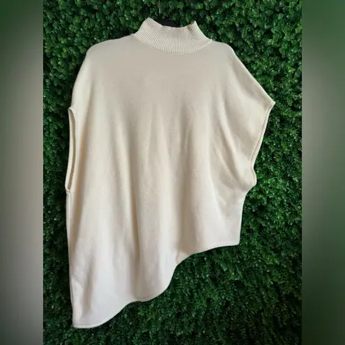 ZARA Cream Turtleneck Sleeveless Assymetrical Poncho Sweater Size Small