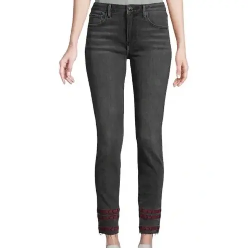 Driftwood Black Jackie Embroidered Stripe Skinny Jeans Size 27