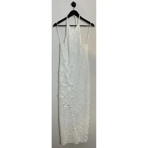 HELSI Helsi Brice Halter Sequin Column Maxi Dress in White Size Medium