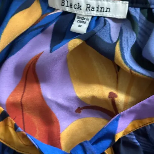 Black Rainn Blue and Yellow Tie Front Blouse with Peter Pan Collar