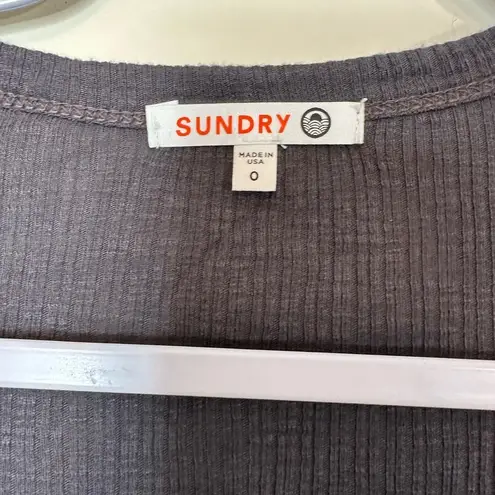 Sundry Shirred Seams Rouched Side Long Sleeve Crew Neck Top Size 0 in Blue