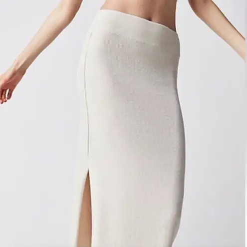 Free People  Golden Hour Midi Skirt Tea Combo Ribbed Slit Cream White Size Small