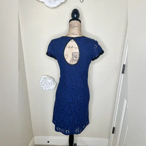 Uncle Frank NTM: Navy & Black Lace Dress with Keyhole Back Ruching Waist Sz M - Image 8