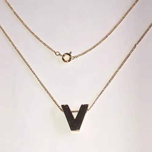 Elegant Gold Tone Initial V Pendant Necklace