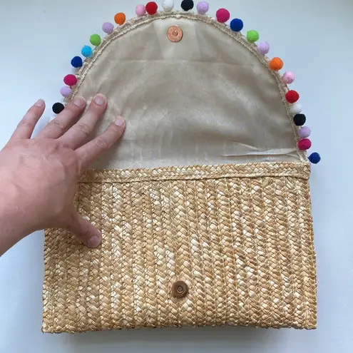 Vintage straw rainbow poms envelope clutch purse
