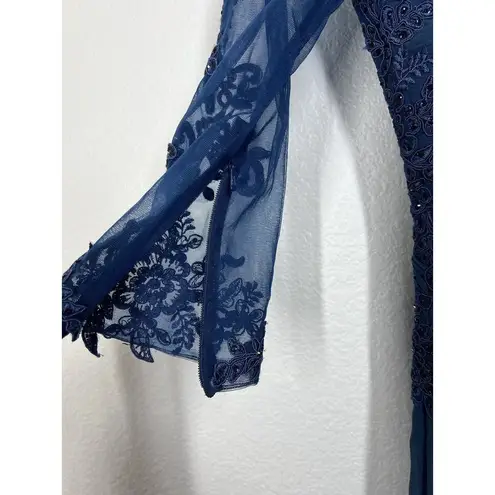 Marsoni By Colors Peacock Blue Lace Appliqué Evening Gown Size 4 Formal M237