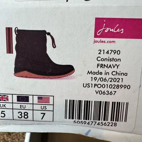 NEW Joules Winter Rain boots Pull On navy blue Non Slip Mid Calf Coniston size 7