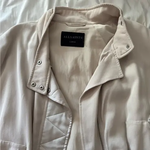 All Saints Victoria Jacket Ladies Viscose Cream Moto Biker Style - Large