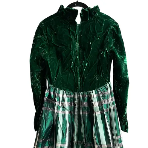 Vintage Lorrie Deb Emerald Green Velvet Plaid Maxi Dress Emma Bridgerton 9/10