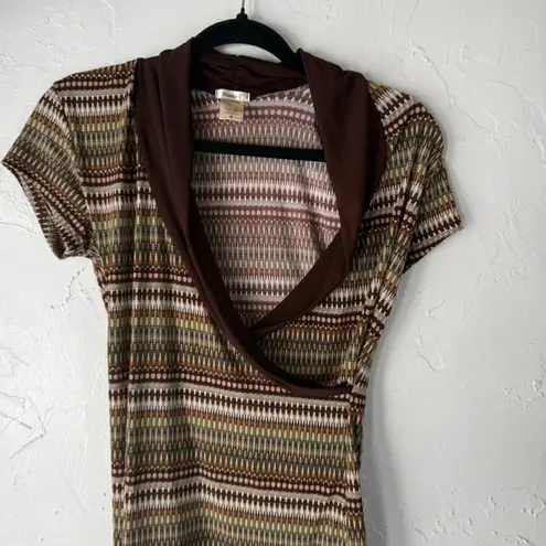 Studio Y Y2k Mocha Chocoloate Brown Geometric Print Cowl Neck Going Out Top Med
