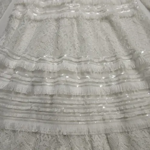 Tadashi Shoji NWT Clio in Ivory Fringe Sequin Lace Long Sleeve Midi Dress 12