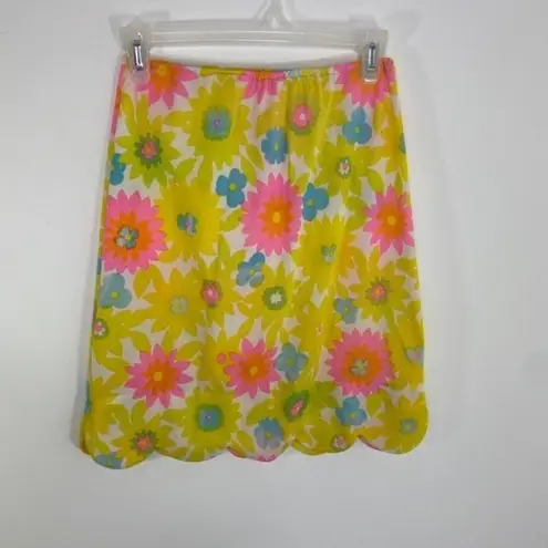 Vintage 60s 70s 1970s floral slip skirt retro flower power hippie boho Yellow