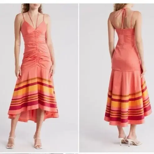 Veronica Beard Fitz High-low Cotton Blend Dress In Coral Multi Size 6 Beach