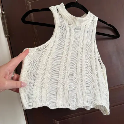 Peppermayo | cream shredded High Neck sleeveless Crop sweater | XS / Small
