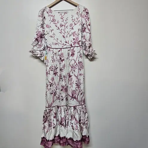 Lillou The Holly Enchanted Fairycore Garden Dove Whimsey Dress 100% Satin Sz S White