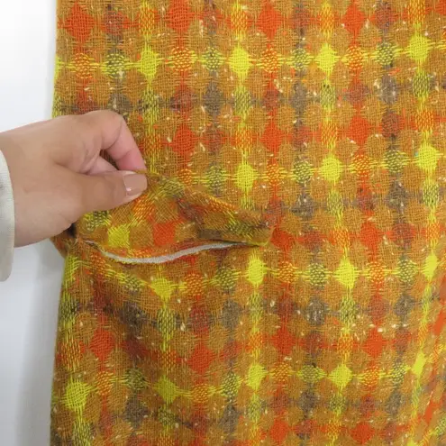 1970s Vintage Handmade Retro Plaid Orange Yellow Overall Dress Mini Dress Small Size M