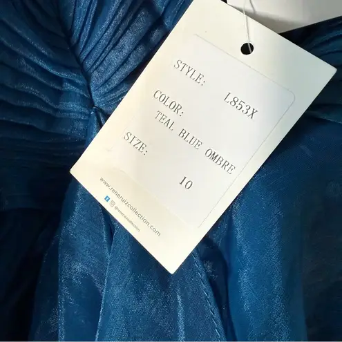 Rene Ruiz Collection Strapless Draped Gown Teal Blue Ombré Women’s Sz 10 NWT