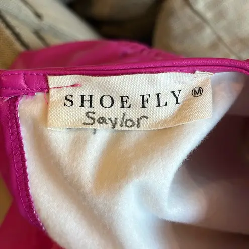 Shoefly Pink Leather Look Top Drawstring Cropped Hem