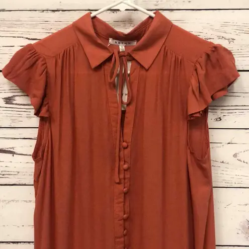 RETHM ginger rust button down ruffle sleeve blouse Women’s Size M Medium