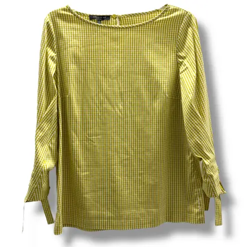LaFayette 148 New York Paige Ithaca Gingham Mini Check Blouse Mustard Small Yellow