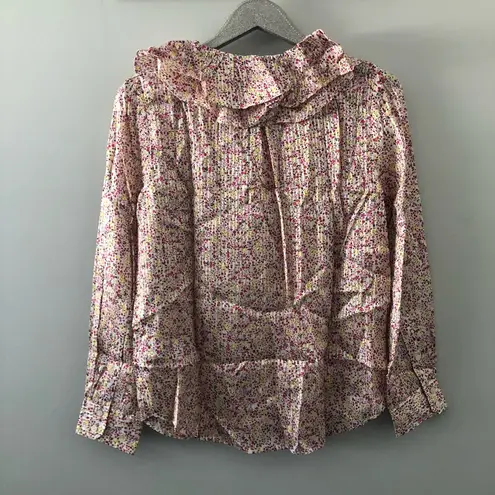 J.Crew  Ruffle Top in Field Day Print Ivory Pink NEW