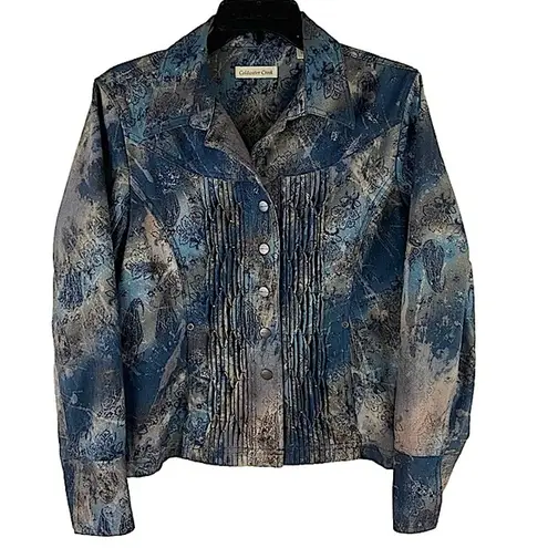 Coldwater Creek Navy and Gray Floral Paisley Beaded Long Sleeve Jacket Size 12P