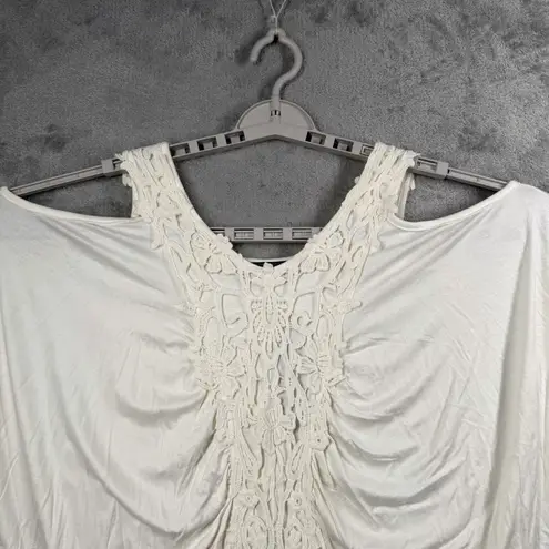Mon Amie XL White Lace Cold Shoulder Boho Chic Dolman Batwing Sleeve Romantic