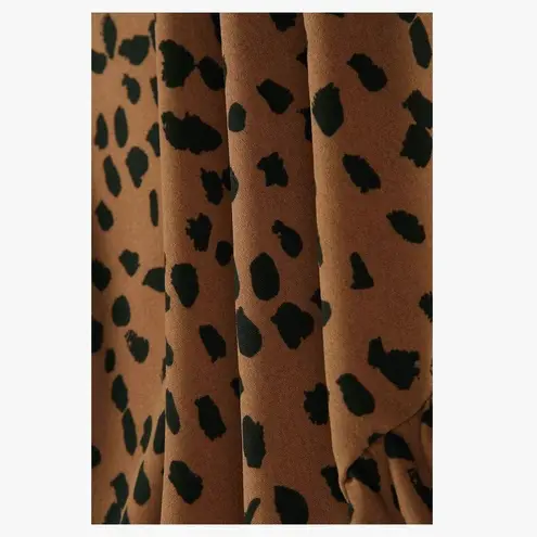 Women’s Casual Leopard Print Cap Sleeve Ruffle Neck Loose Babydoll Shirt Brown Size L