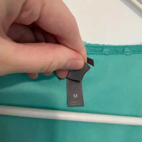 VANITY Aqua Seafoam Green Blue Swiss Dot Textured Mini Surplice Faux Wrap Dress Size M