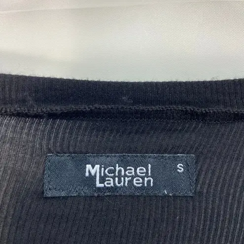 Michael Lauren women's black ribbed Amos oversized Henley cropped sleeve shirt S