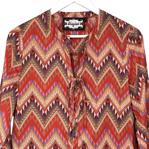 Meghan LA Meghan Colorful Retro Shift Lace Up Long Sleeve Fall Colorful Dress Size Small