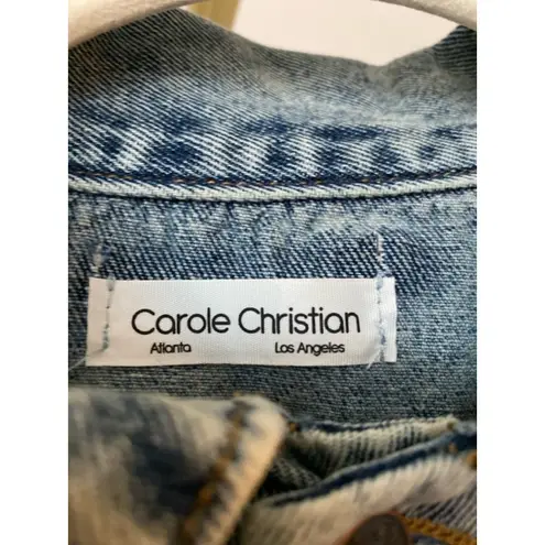 Carole Christian Denim Jacket Heart Cutout Metallic Fringe Festival Lightwash S Blue