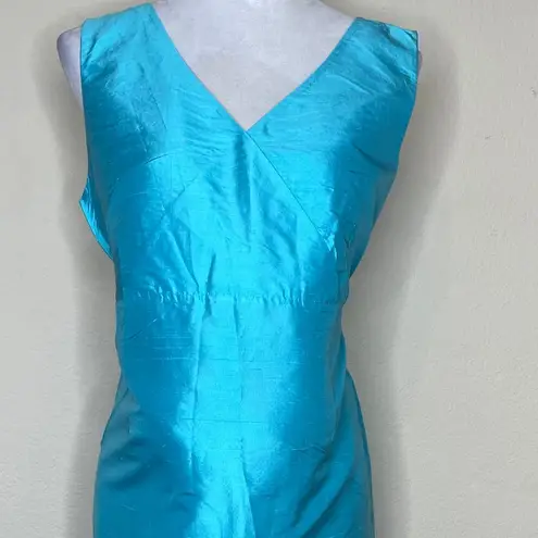 Motherhood Maternity Silk Capri Blue V-Neck Tie Waist Sleeveless Midi Dress Sz L