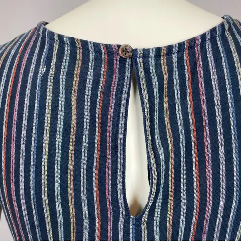 Marine layer Dress Laney Linen Mini Navy Rainbow Stripe Size Small Braided Belt