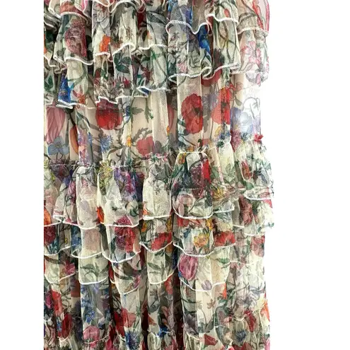 Beulah Style Floral Mesh Tiered Ruffle Skirt L NWT Romantic Cottagecore