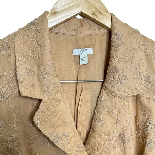 J.Jill  Ginger 100% Cotton Boho Embroidered Lined Blazer Jacket Size 12 p Tan